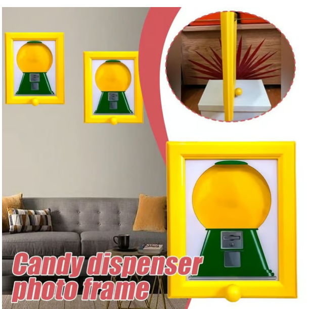 Arenzza candy dispenser picture frame with Halloween and Christmas themes, wall-mounted or tabletop display with colorful candies inside.