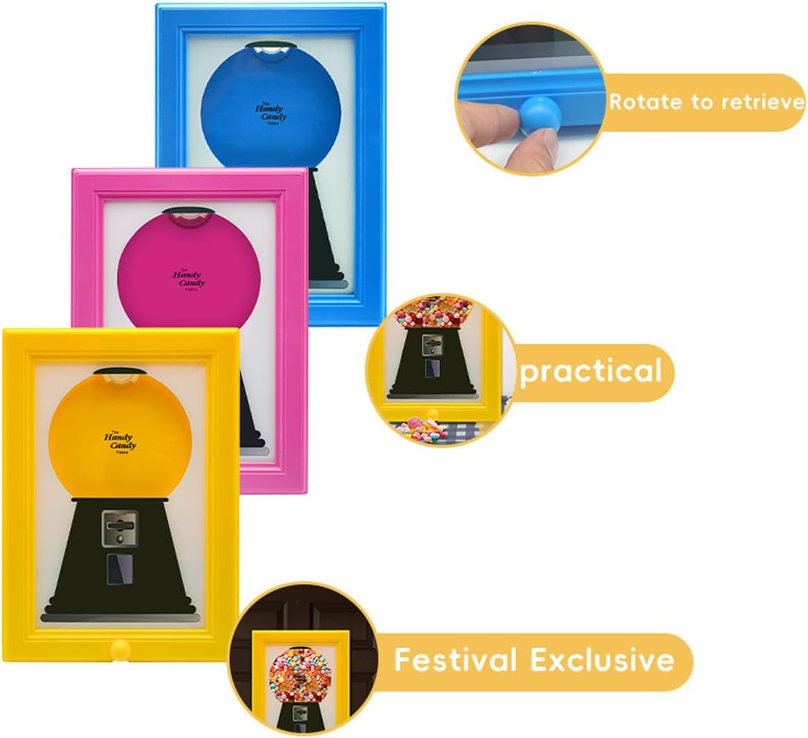 Arenzza candy dispenser picture frame featuring Halloween and Christmas designs, wall-mounted or tabletop display with colorful candies inside.