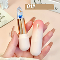 Arenzza Flower Clear Jelly Lipstick showing temperature change color with floral packaging and vibrant, glossy lips.