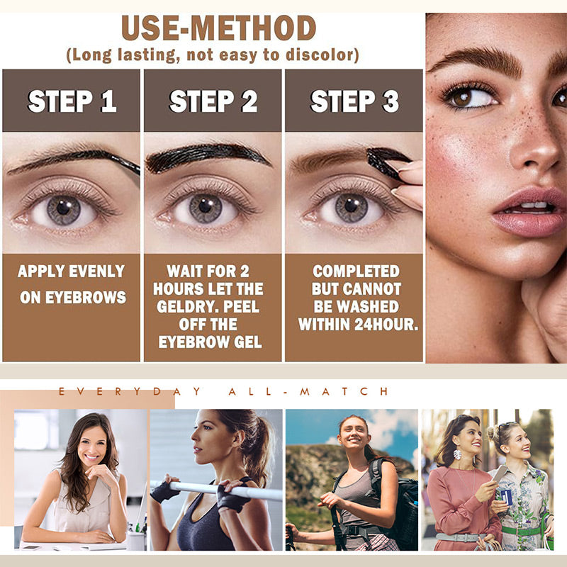Arenzza easy peel-off eyebrow gel in a clear tube with a black cap, designed for shaping and defining eyebrows.