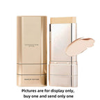 Arenzza dual-ended foundation stick with smooth, flawless finish, shown open with product visible on a reflective surface.