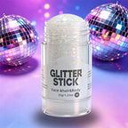 Arenzza multi-use chunky glitter gel stick in vibrant colors, shown in a close-up image highlighting its sparkly, textured surface.