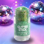 Arenzza multi-use chunky glitter gel stick in vibrant colors, shown with the glittery texture and applicator tip for health and beauty use.