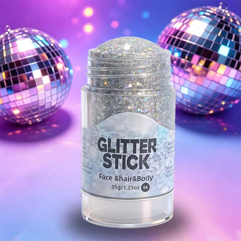 Arenzza multi-use chunky glitter gel stick in vibrant colors, featuring a sleek silver cap and colorful glitter inside.