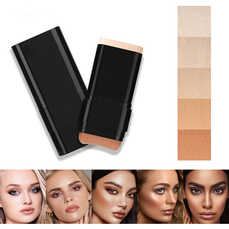 Arenzza 2-in-1 Foundation Stick with Brush for easy makeup application, showing the foundation stick and attached brush in a close-up shot.