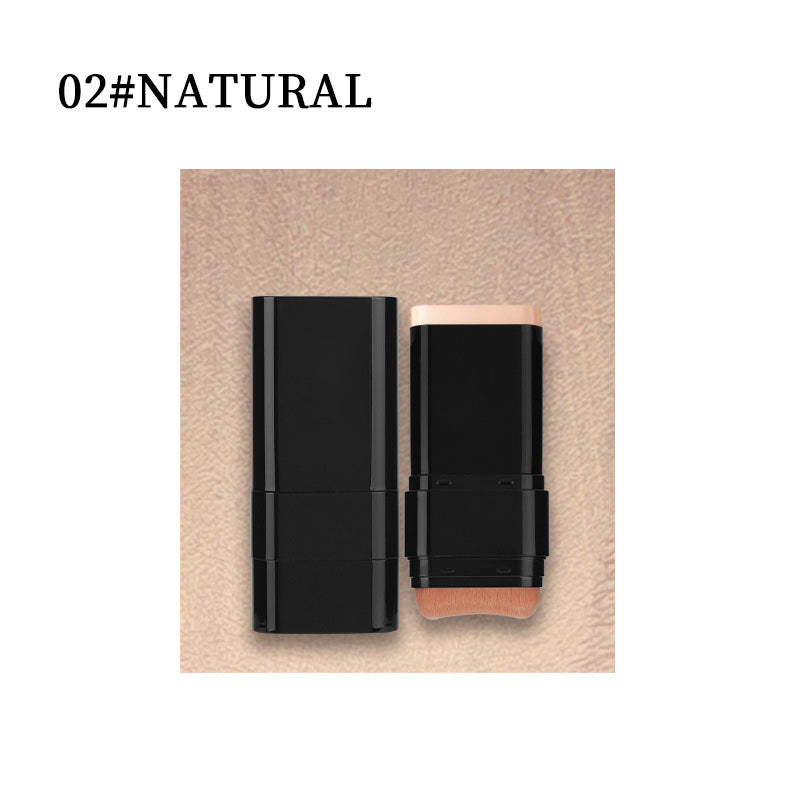 Arenzza 2-in-1 foundation stick with built-in brush for easy makeup application, shown with the stick and brush tools on a white background.