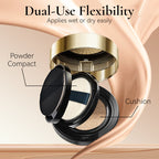 Arenzza double-layer concealer cushion powder compact with open lid, showing two layers for 2-in-1 skin coverage and touch-up.