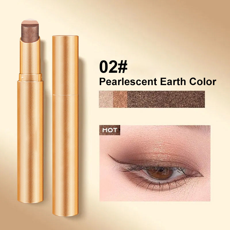 Arenzza 3-color eyeshadow stick with vibrant shades, shown with the product open revealing multiple color options in a sleek design.