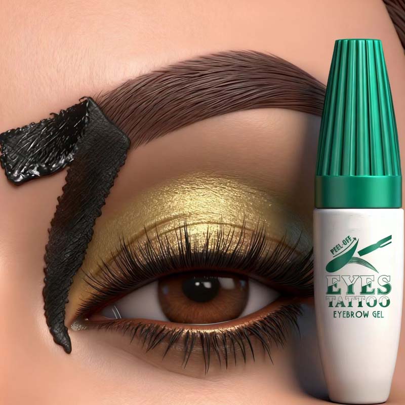 A close-up of Arenzza Waterproof Long-Lasting Eyebrow Tint showing freshly tinted, well-defined eyebrows in a beauty setting.