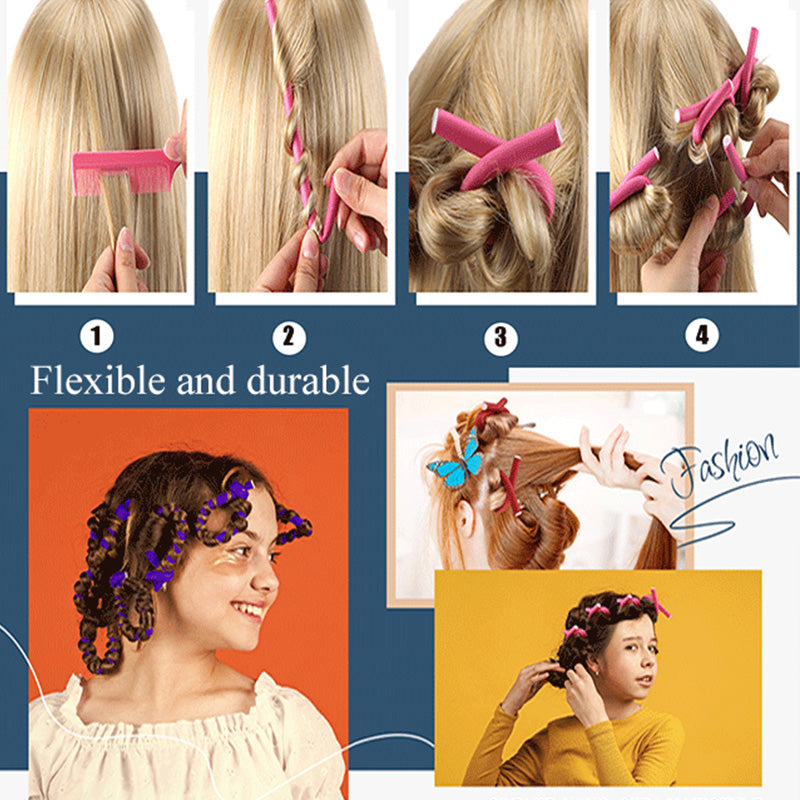 Set of 10 Arenzza universal sponge curling rods for hair styling, shown in various sizes and shapes for creating curls.