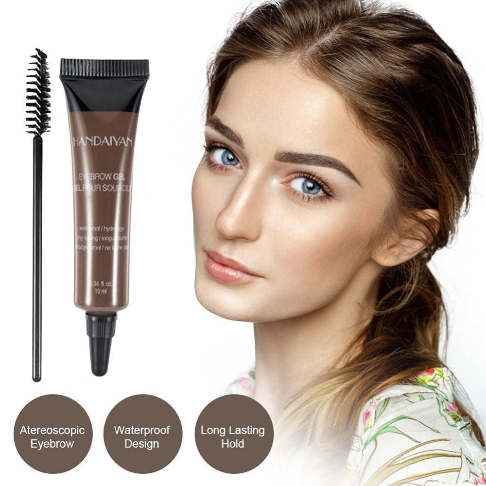 Arenzza waterproof liquid eyebrow gel and tint with a brush, long-lasting, smudge-proof, in a sleek container for beauty enhancement.