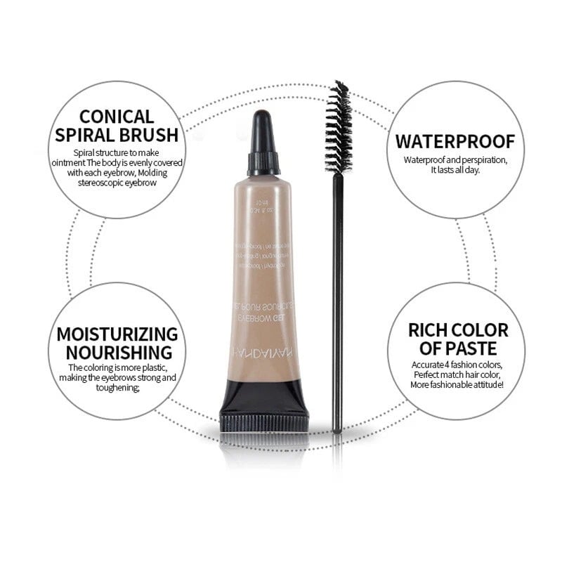 Arenzza waterproof liquid eyebrow gel and tint with free brush, long-lasting, smudge-proof, in a sleek tube for defined brows.
