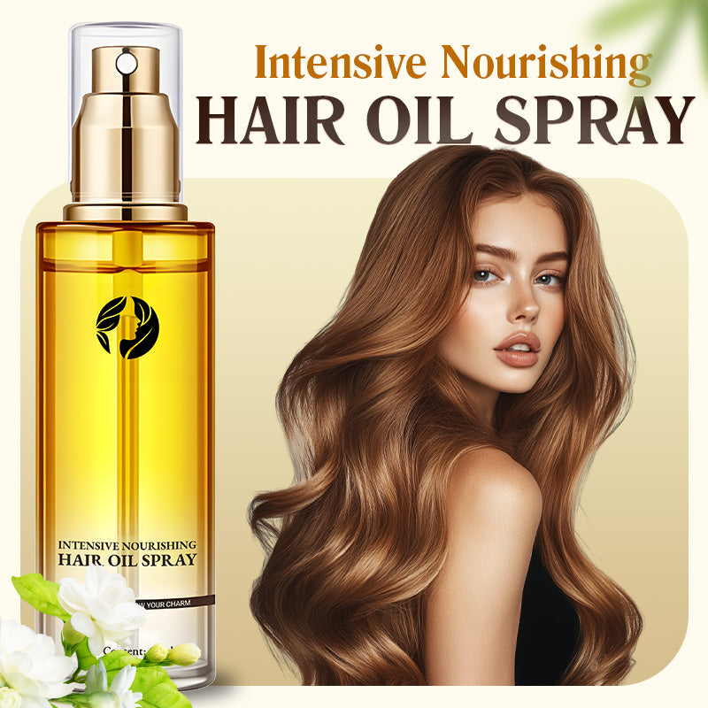 Arenzza intensive nourishing hair oil spray bottle with a sleek design, perfect for healthy, shiny hair care.