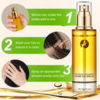 Arenzza nourishing hair oil spray bottle with a sleek design, suitable for intensive hair nourishment and shine.