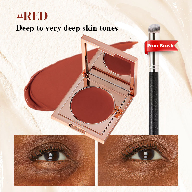 Arenzza undereye corrector concealer in a compact tube, showing the product with applicator tip and smooth skin around the eyes.
