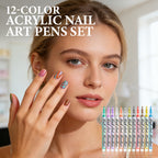 A set of 12 Arenzza acrylic nail art pens with vibrant colors and fine tips for easy DIY nail designs.