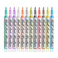 A set of 12 vibrant acrylic nail art pens with fine tips for DIY manicure designs, branded Arenzza, displayed on a white background.