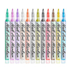 A set of 12 vibrant acrylic nail art pens with fine tips for DIY manicure designs, branded Arenzza, displayed on a white background.