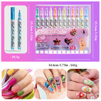 A set of 12 Arenzza acrylic nail art pens with vibrant pigments and fine tips for easy DIY nail designs displayed on a white background.