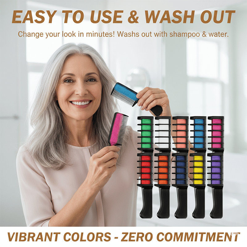 Arenzza festive fun hair chalk combs in vibrant colors, designed for temporary hair coloring and creative hair styling.