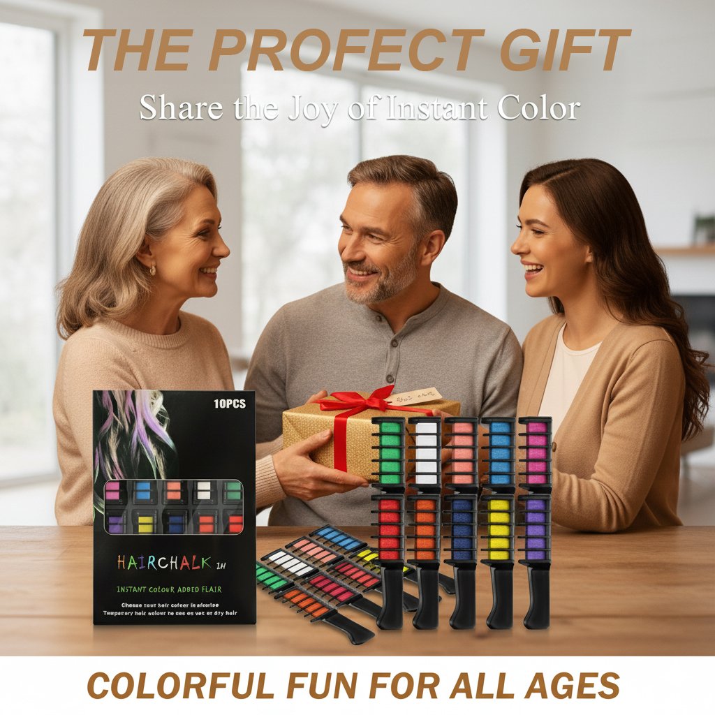 Arenzza festive hair chalk combs in vibrant colors, perfect for fun, temporary hair coloring for health and beauty styling.