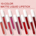 Set of 10 matte waterproof long-lasting lip glosses by Arenzza, featuring vibrant shades and smooth, glossy finish.