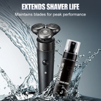 Arenzza Electric Shaver Guard Cleaning Spray in a clear spray bottle, used for cleaning and maintaining shaver guards in health and beauty.