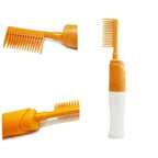 Arenzza hair dye application comb and bottle for even hair color application, in a sleek black and transparent design.