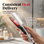 Arenzza Professional Steam Hair Straightener with sleek black design, ceramic plates, and digital temperature control for smooth, straight hair.