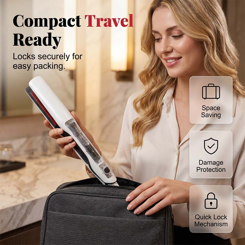 Arenzza professional steam hair straightener with ceramic plates, sleek black design, ready for styling smooth, straight hair.