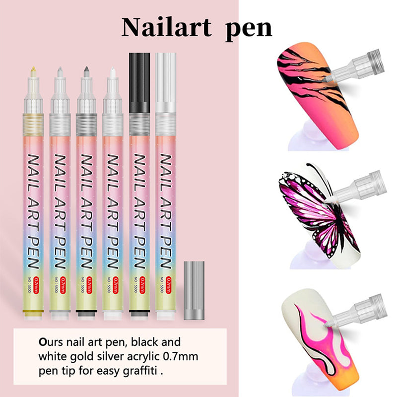 Arenzza 12-color professional nail art pen set with vibrant pens arranged on a white background for detailed nail design.