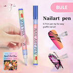 A set of 12 colorful professional nail art pens by Arenzza for detailed nail designs, arranged in a row.