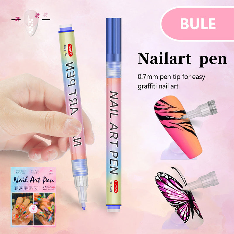 A set of 12 colorful professional nail art pens by Arenzza for detailed nail designs, arranged in a row.