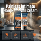 Arenzza men's intimate hair removal cream bottle with product label, designed for smooth skin and easy application.