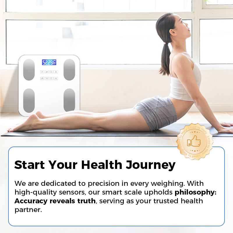 Arenzza smart body fat scale with LCD display showing weight and health metrics, designed for accurate body composition measurement.