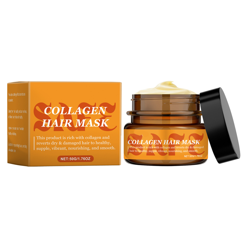 Aarenza Collagen Hair Mask for dry and damaged hair, in a jar, with a smooth creamy texture and natural ingredients visible.