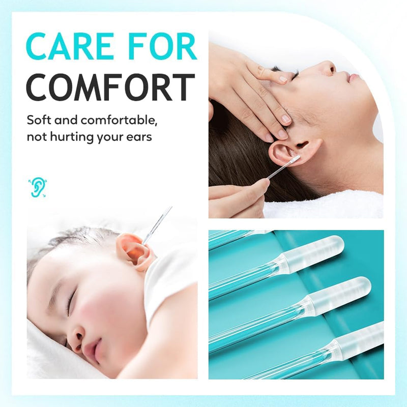Arenzza dual-action sticky ear cleaning sticks shown with their biodegradable packaging and textured tips for safe ear cleaning.
