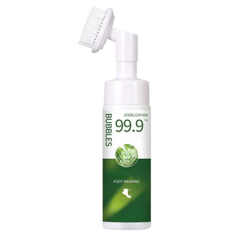 Arenzza antibacterial foot wash with 360° brush for stinky feet, showing the device with a blue handle and cleaning brush attachment.