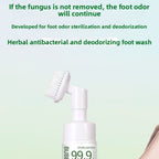 Arenzza antibacterial foot wash with 360° brush for stinky feet, shown in a close-up of the cleansing device and brush head.