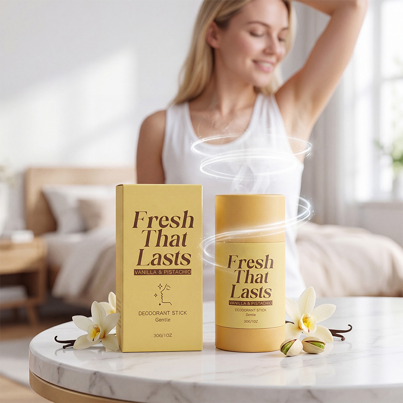 Arenzza Fresh Moisturizing Deodorant Stick with smooth white surface and clear cap for healthy, refreshing underarm protection.