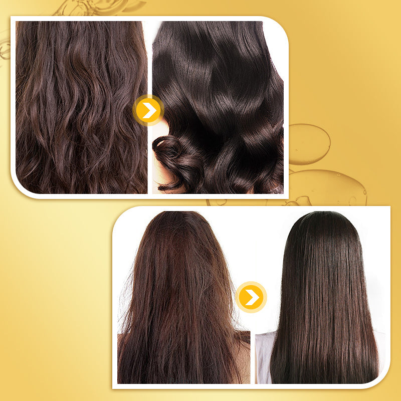 A bottle of Arenzza premium grade essential oil for hair, showcasing the clear glass bottle and natural essential oil inside.