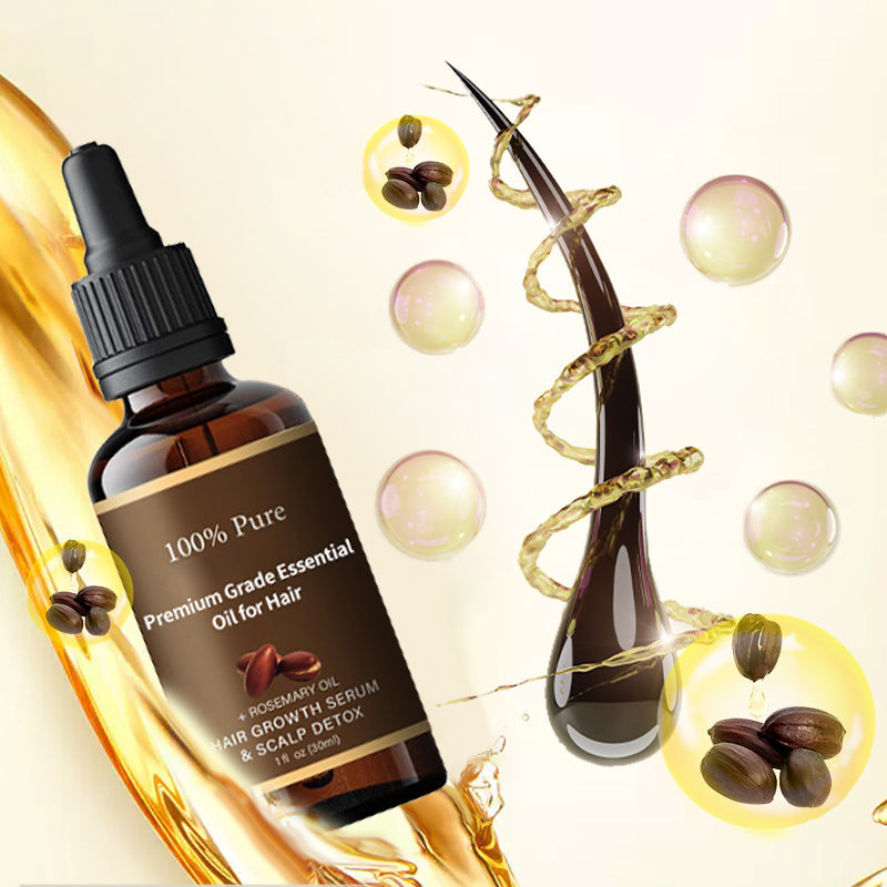 Arenzza premium grade essential oil for hair, featuring a dark amber glass bottle with dropper, ideal for hair health and beauty.