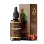 Arenzza premium grade essential oil for hair, displayed in a clear glass bottle with a dropper, surrounded by natural botanical elements.