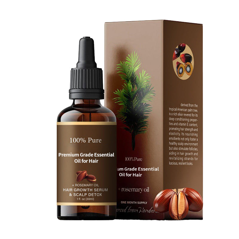 Arenzza premium grade essential oil for hair, displayed in a clear glass bottle with a dropper, surrounded by natural botanical elements.