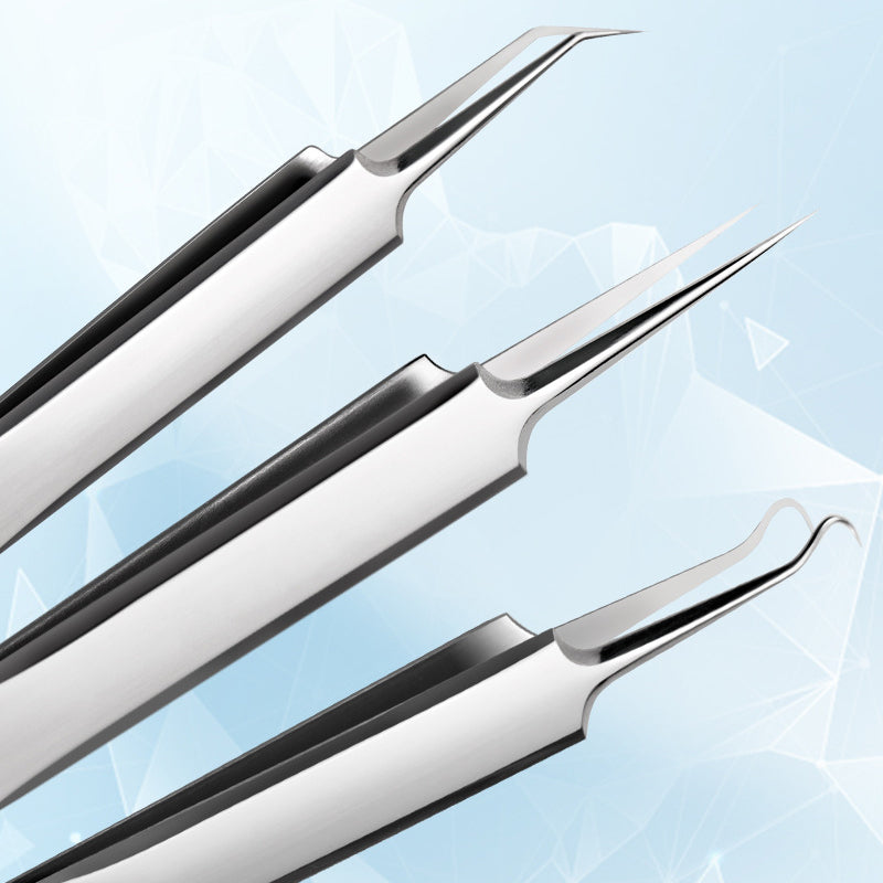 Arenzza stainless steel blackhead removal kit with multiple tools and free alcohol pads, designed for skincare and pore cleansing.