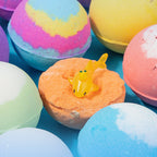 Arenzza 12-piece kids' bath bomb gift set with colorful, round bath bombs for a fun and relaxing bath experience.