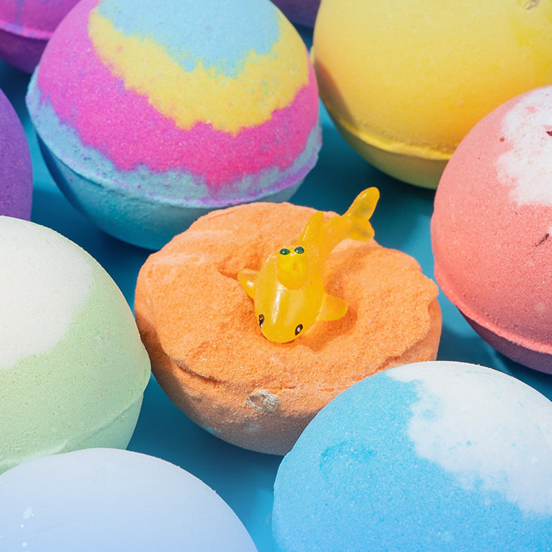 Arenzza 12-piece kids' bath bomb gift set with colorful, round bath bombs for a fun and relaxing bath experience.
