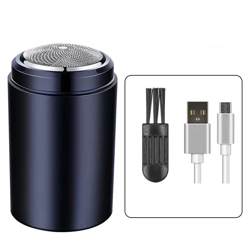 Amen's portable mini electric shaver by Arenzza with a compact design, featuring a sleek black body and close-cutting blades.