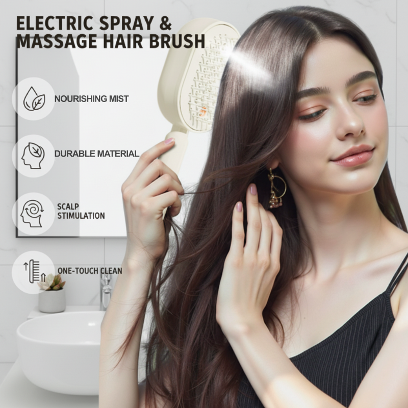 Arenzza Electric Spray Massage Comb in black with ergonomic handle and metal teeth, used for relaxing scalp massage and hair care.