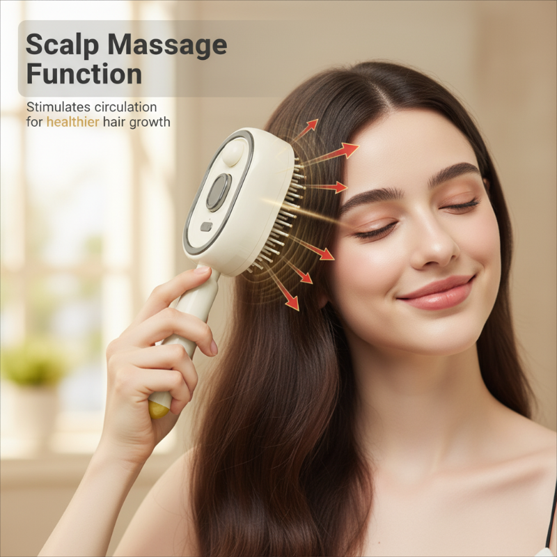 Arenzza electric spray massage comb in black with ergonomic handle and spray nozzle, designed for scalp massage and hair care.